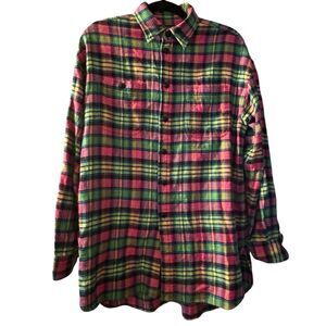 Polo Ralph Lauren Flannel Shirt Plaid 2-Pocket Button Front Long Sleeve‎ Men XL